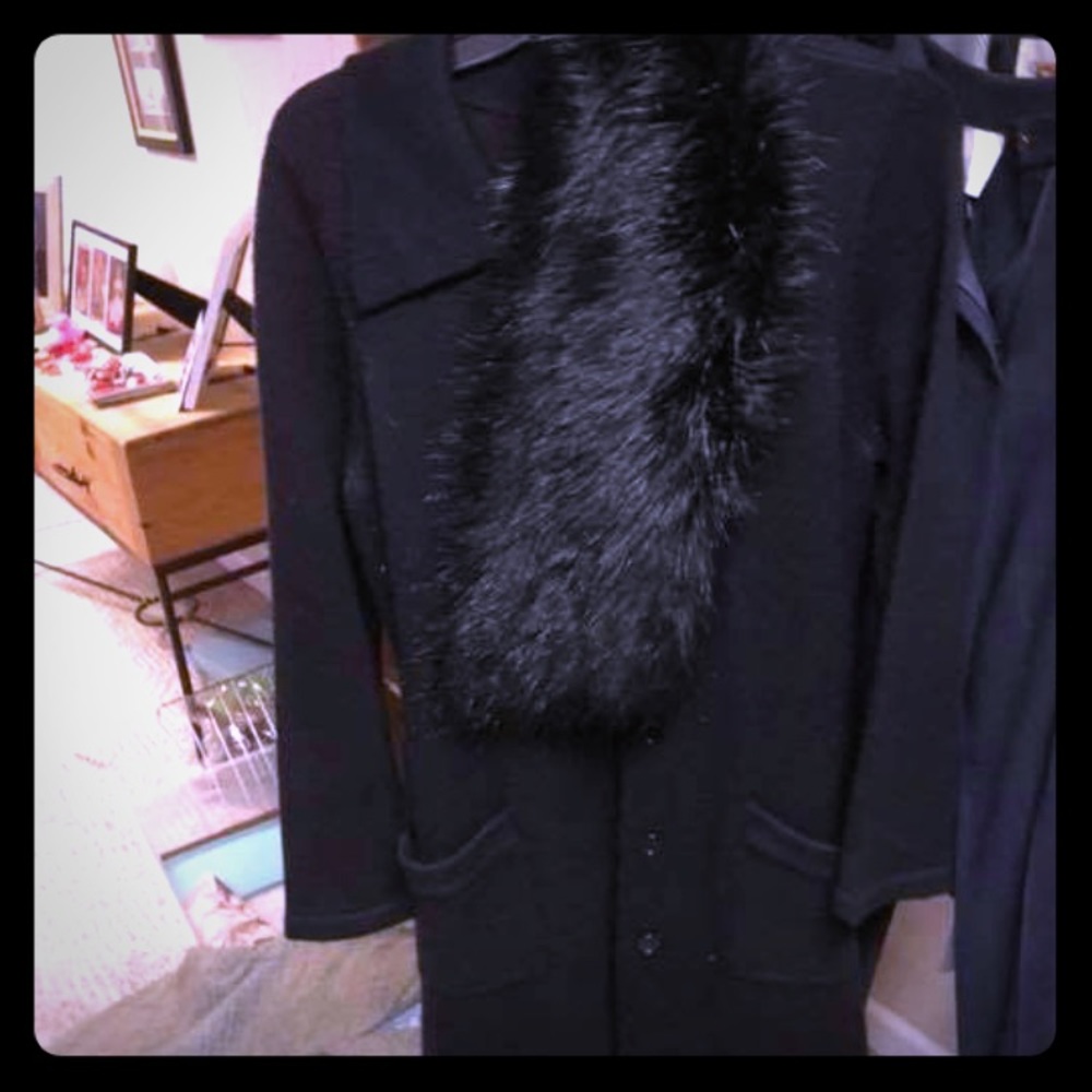 INC long black sweater with fur